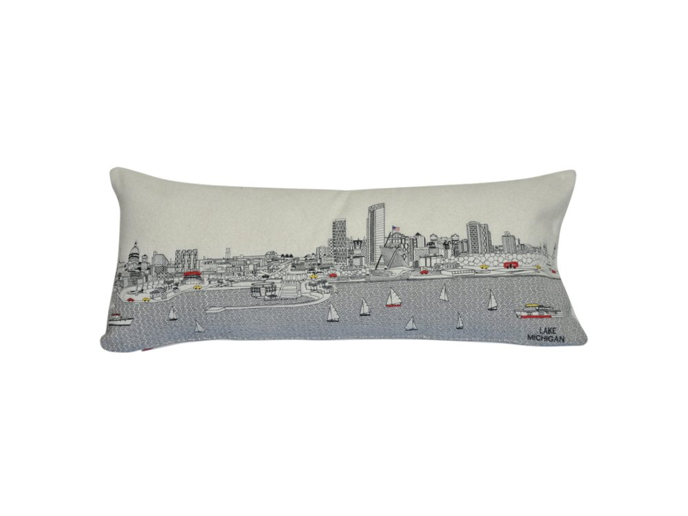 14" X 35" Cream Milwaukee Daylight Skyline Lumbar Decorative Pillow