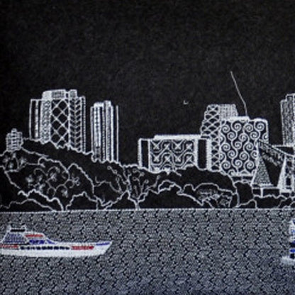 14" X 35" Dark Gray And White Minneapolis Nighttime Skyline Lumbar Decorative Pillow