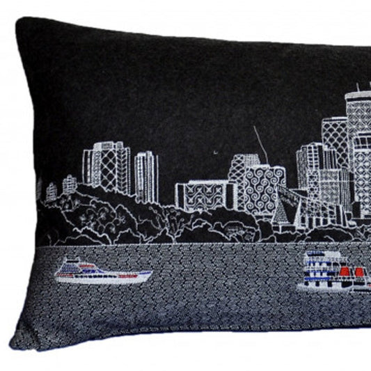 14" X 35" Black Gray and White Hometown Pride Wool Lumbar Throw Pillow