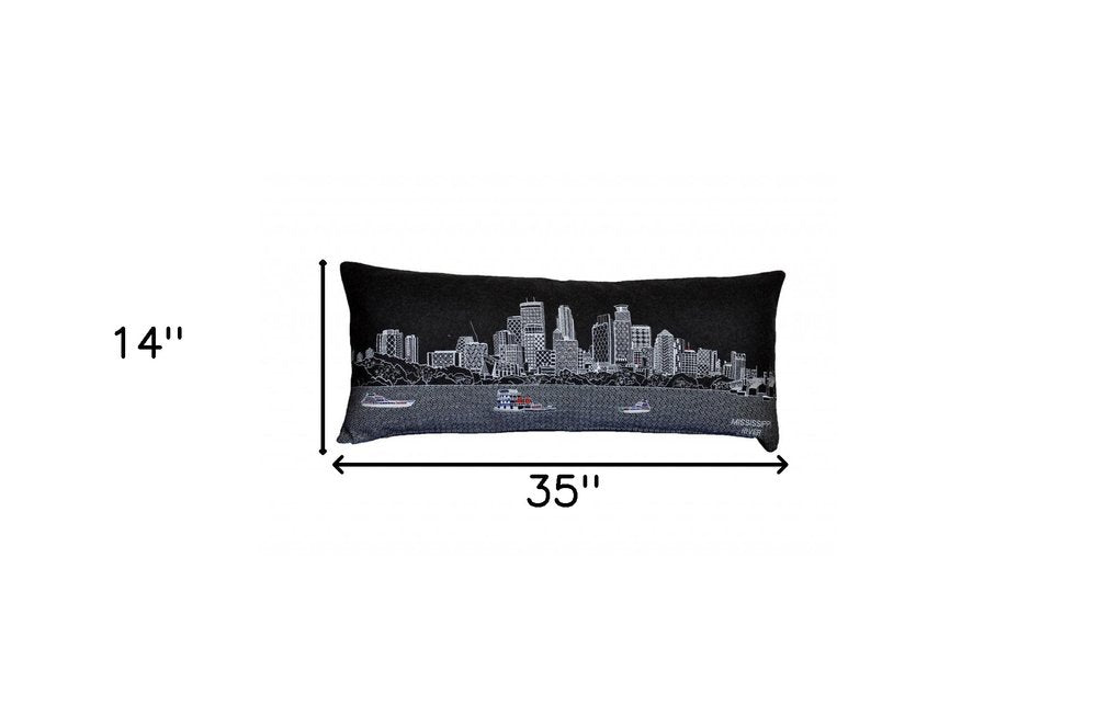14" X 35" Black Gray and White Hometown Pride Wool Lumbar Throw Pillow