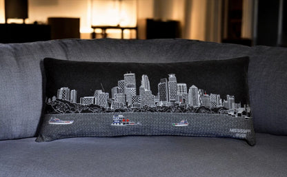 35" Black Minneapolis Nighttime Skyline Lumbar Decorative Pillow