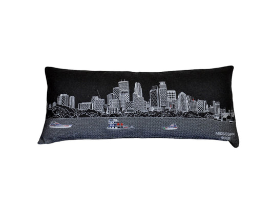 35" Black Minneapolis Nighttime Skyline Lumbar Decorative Pillow