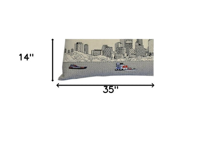 14" X 35" Cream Minneapolis Daylight Skyline Lumbar Decorative Pillow