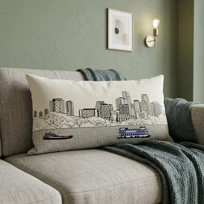 14" X 35" Cream Minneapolis Daylight Skyline Lumbar Decorative Pillow