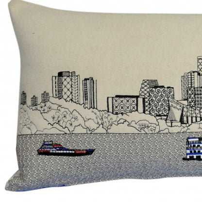 35" White Minneapolis Daylight Skyline Lumbar Decorative Pillow