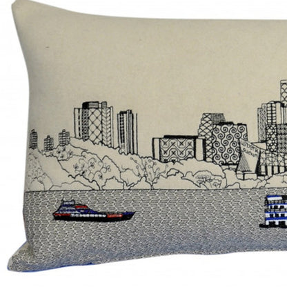 14" X 35" Cream Minneapolis Daylight Skyline Lumbar Decorative Pillow
