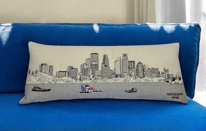 35" White Minneapolis Daylight Skyline Lumbar Decorative Pillow