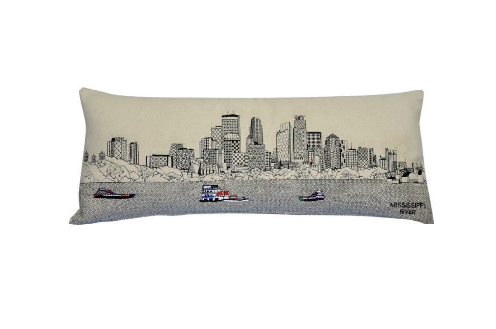 35" White Minneapolis Daylight Skyline Lumbar Decorative Pillow