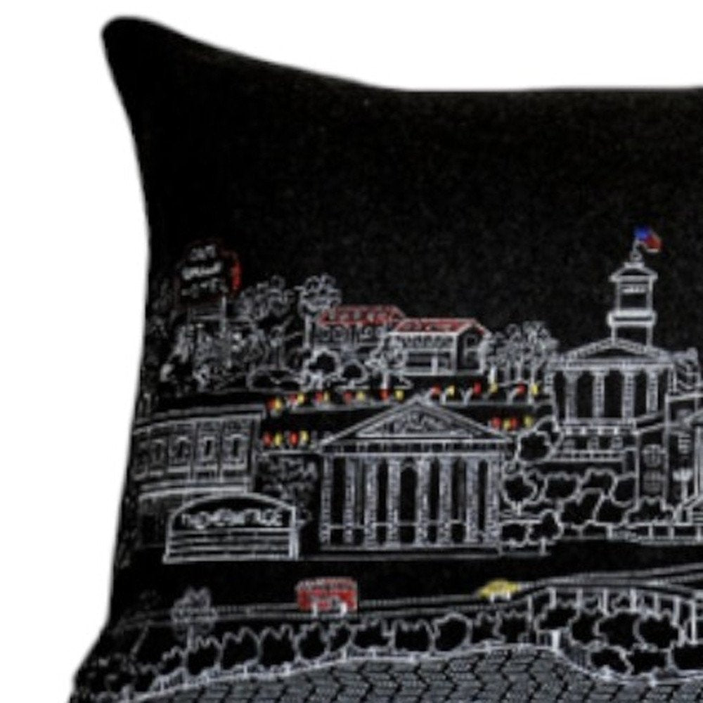 14" X 35" Dark Gray And White Nashville Nighttime Skyline Lumbar Decorative Pillow