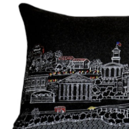 14" X 35" Dark Gray And White Nashville Nighttime Skyline Lumbar Decorative Pillow