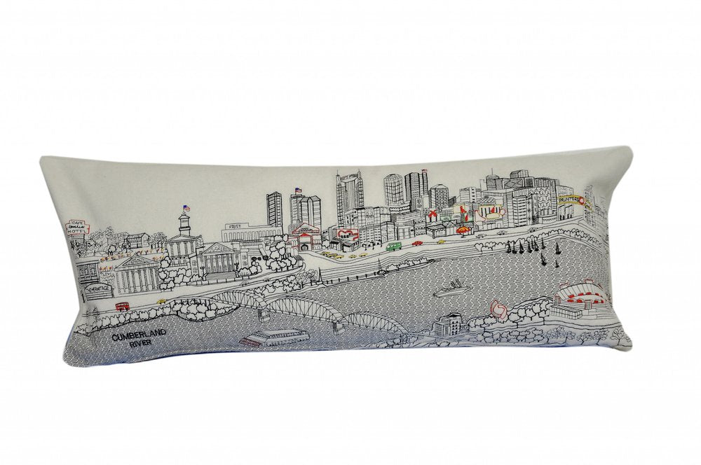 14" X 35" Cream Nashville Daylight Skyline Lumbar Decorative Pillow