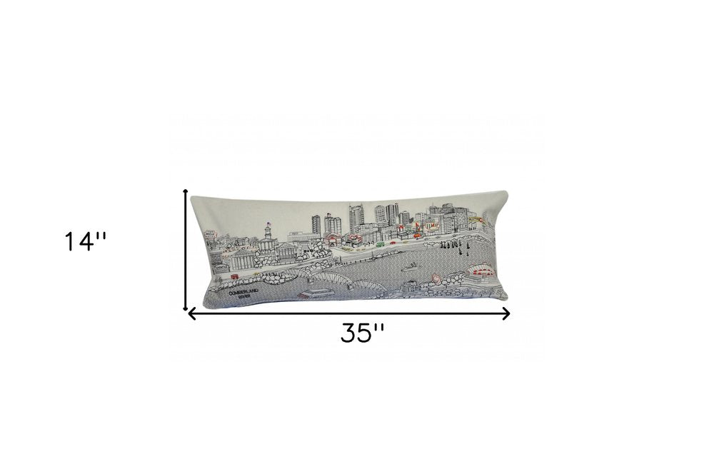 14" X 35" Cream Nashville Daylight Skyline Lumbar Decorative Pillow
