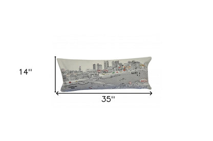14" X 35" Cream Nashville Daylight Skyline Lumbar Decorative Pillow