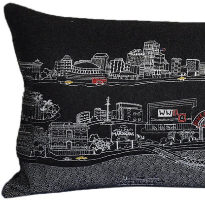 14" X 35" Dark Gray And White New Orleans Nighttime Skyline Lumbar Decorative Pillow