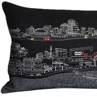 14" X 35" Dark Gray And White New Orleans Nighttime Skyline Lumbar Decorative Pillow