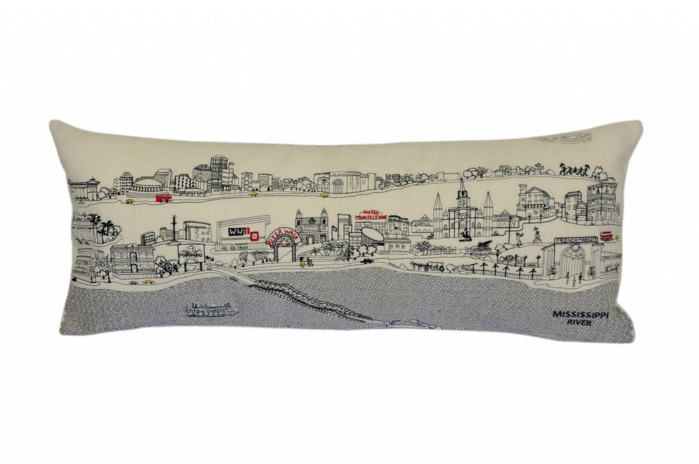 14" X 35" Cream New Orleans Daylight Skyline Lumbar Decorative Pillow