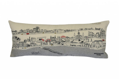 14" X 35" Cream New Orleans Daylight Skyline Lumbar Decorative Pillow