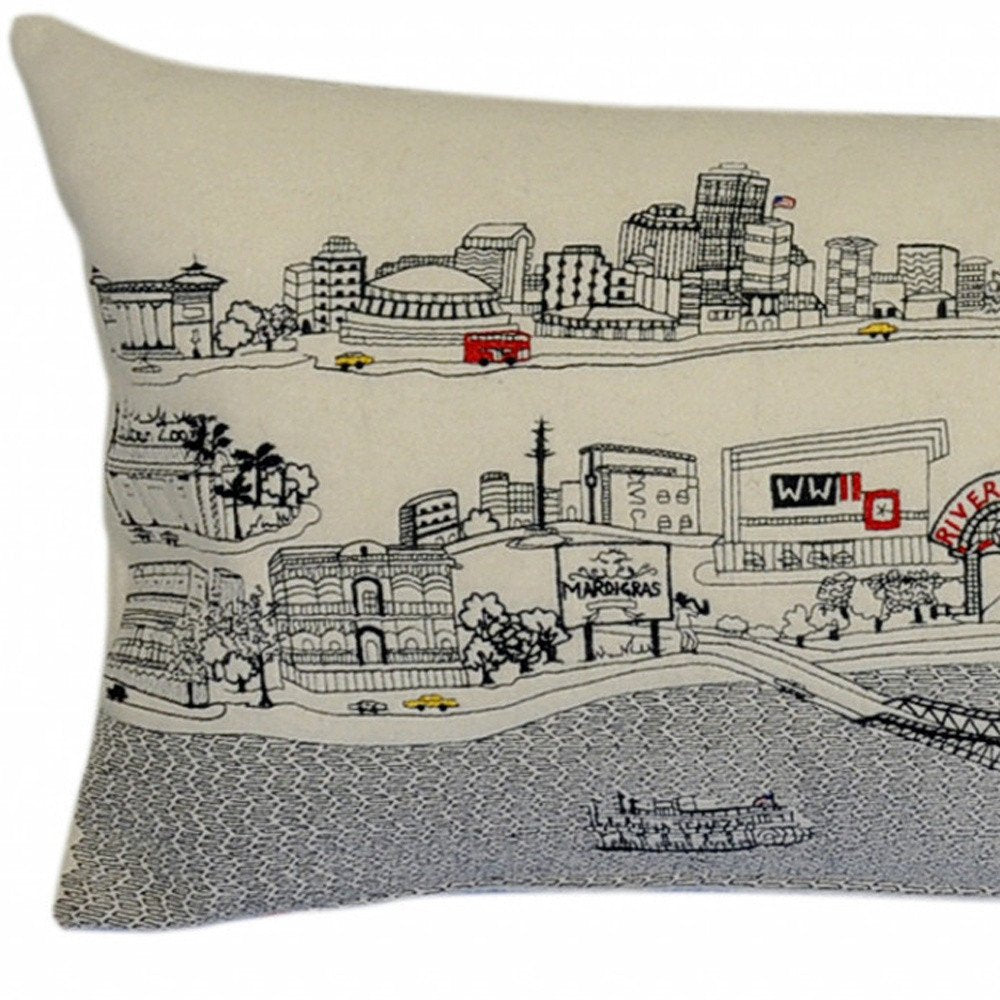 14" X 35" Cream Hometown Pride Wool Lumbar Throw Pillow