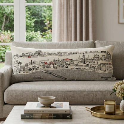 14" X 35" Cream New Orleans Daylight Skyline Lumbar Decorative Pillow