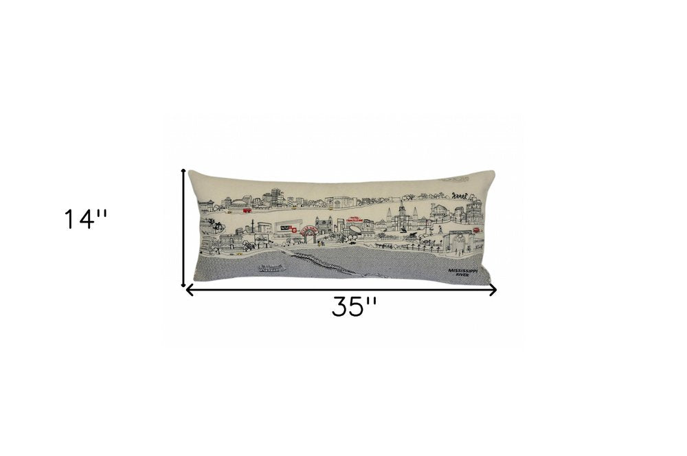 14" X 35" Cream New Orleans Daylight Skyline Lumbar Decorative Pillow