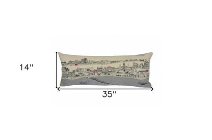 14" X 35" Cream New Orleans Daylight Skyline Lumbar Decorative Pillow