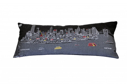 14" X 35" Black Gray and White Hometown Pride Wool Lumbar Throw Pillow