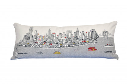 35" White NYC Daylight Skyline Lumbar Decorative Pillow