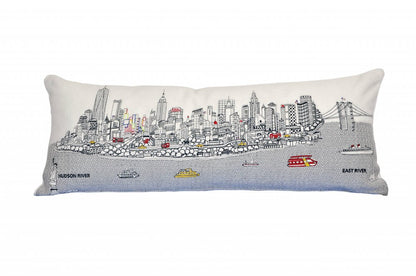 14" X 35" Cream NYC Daylight Skyline Lumbar Decorative Pillow