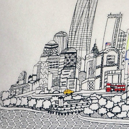 14" X 35" Cream NYC Daylight Skyline Lumbar Decorative Pillow