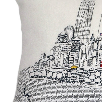 14" X 35" Cream NYC Daylight Skyline Lumbar Decorative Pillow