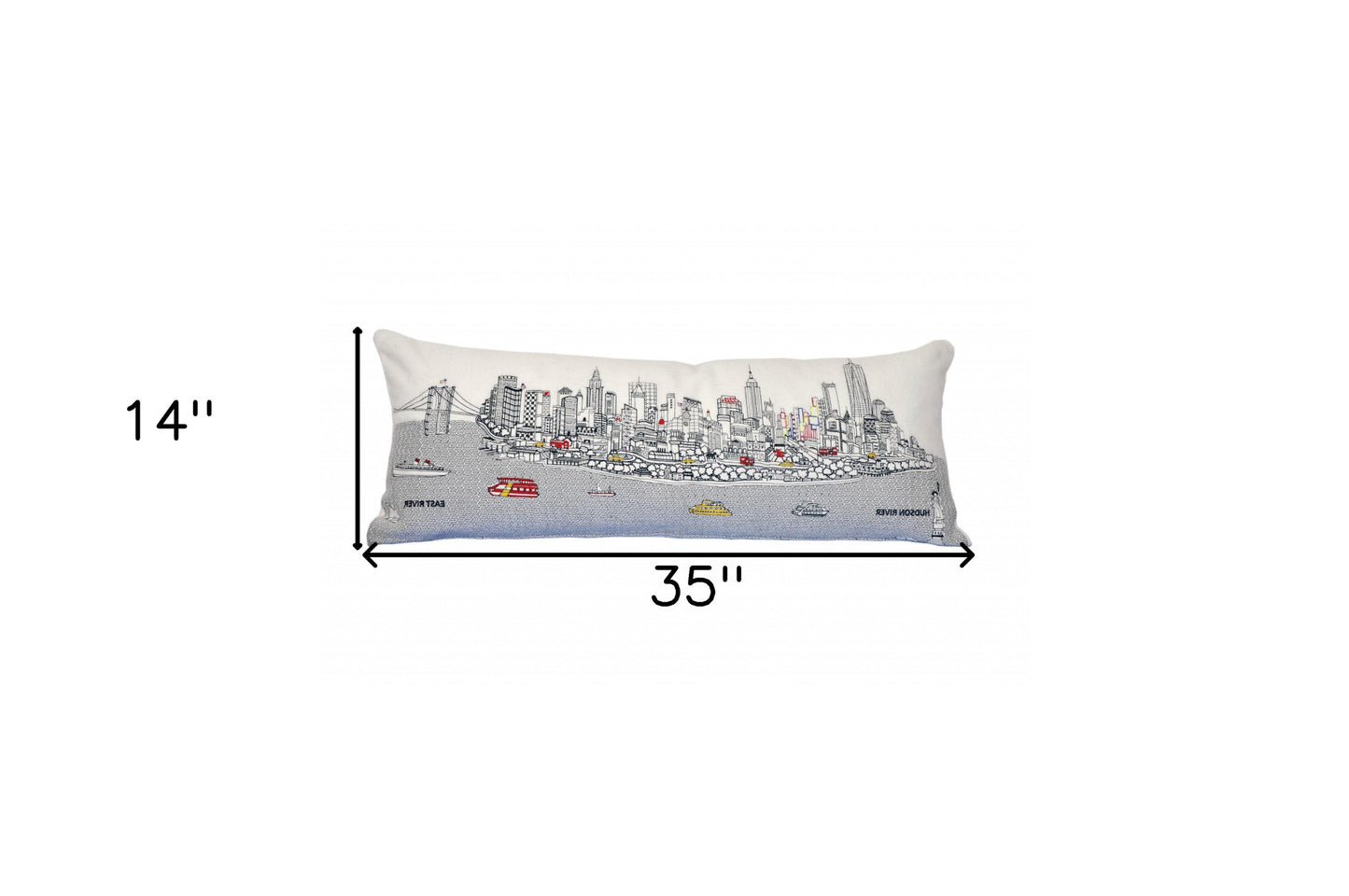 35" White NYC Daylight Skyline Lumbar Decorative Pillow