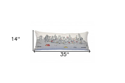 14" X 35" Cream NYC Daylight Skyline Lumbar Decorative Pillow