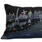 14" X 35" Dark Gray And White Paris Nighttime Skyline Lumbar Decorative Pillow