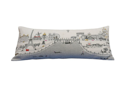 14" X 35" Cream Paris Daylight Skyline Lumbar Decorative Pillow