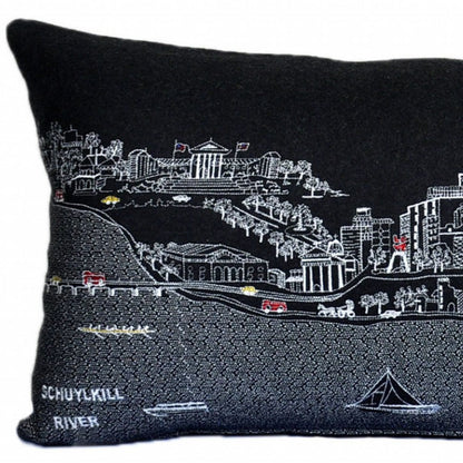 14" X 35" Black Gray and White Hometown Pride Wool Lumbar Throw Pillow