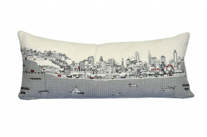 35" White Philadelphia Daylight Skyline Lumbar Decorative Pillow