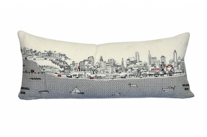 14" X 35" Cream Philadelphia Daylight Skyline Lumbar Decorative Pillow