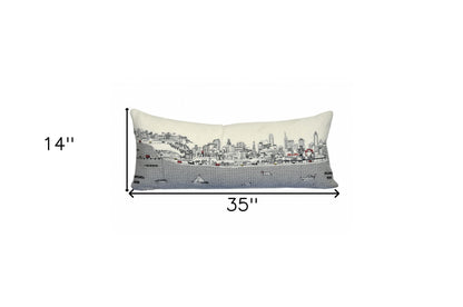 35" White Philadelphia Daylight Skyline Lumbar Decorative Pillow