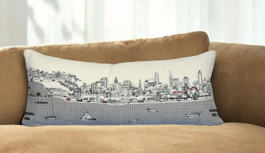 35" White Philadelphia Daylight Skyline Lumbar Decorative Pillow