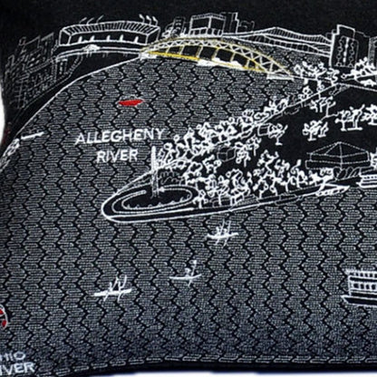 14" X 35" Dark Gray And White Pittsburgh Nighttime Skyline Lumbar Decorative Pillow