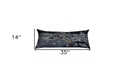 14" X 35" Dark Gray And White Pittsburgh Nighttime Skyline Lumbar Decorative Pillow