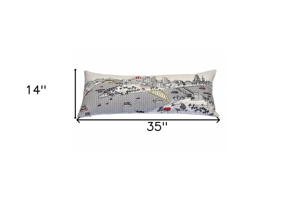 14" X 35" Cream Pittsburgh Daylight Skyline Lumbar Decorative Pillow