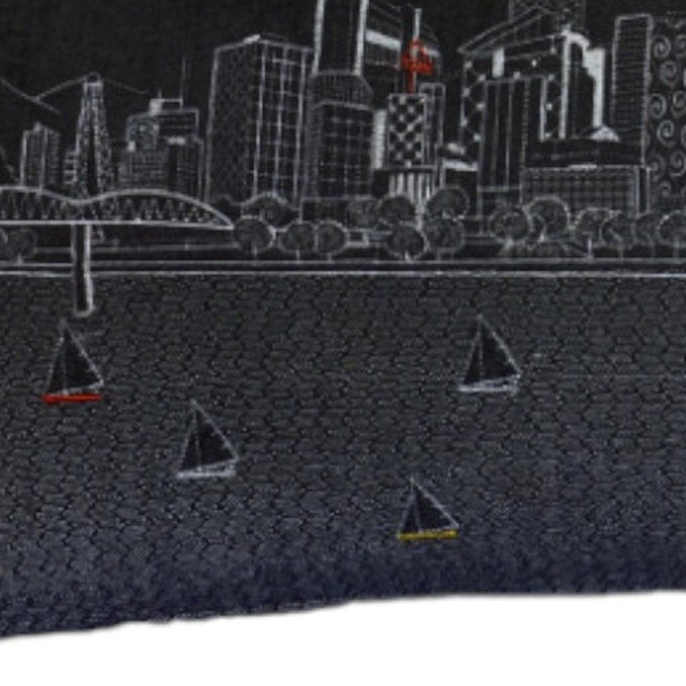 14" X 35" Dark Gray And White Portland Nighttime Skyline Lumbar Decorative Pillow
