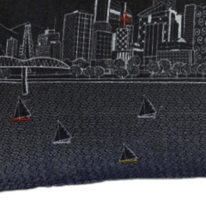14" X 35" Dark Gray And White Portland Nighttime Skyline Lumbar Decorative Pillow