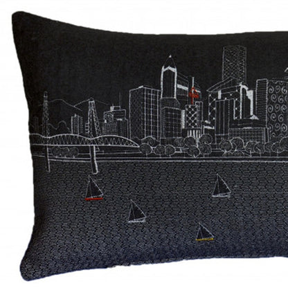 35" Black Portland Nighttime Skyline Lumbar Decorative Pillow