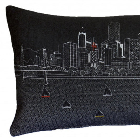 14" X 35" Black Gray and White Hometown Pride Wool Lumbar Throw Pillow