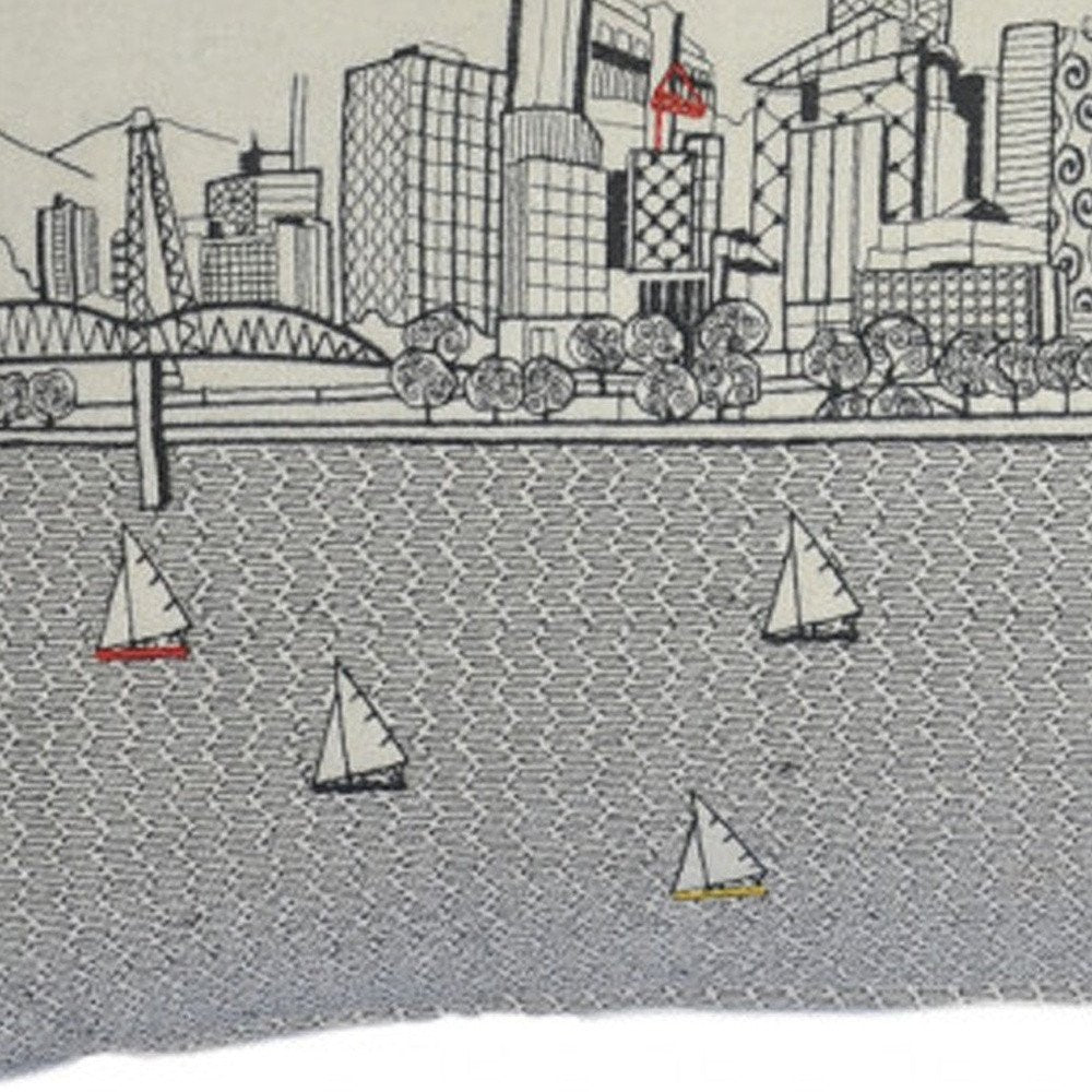 14" X 35" Cream Portland Daylight Skyline Lumbar Decorative Pillow