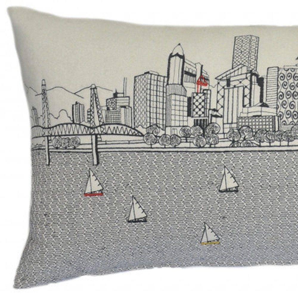 14" X 35" Cream Portland Daylight Skyline Lumbar Decorative Pillow