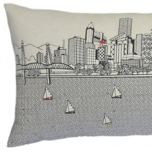 14" X 35" Cream Portland Daylight Skyline Lumbar Decorative Pillow