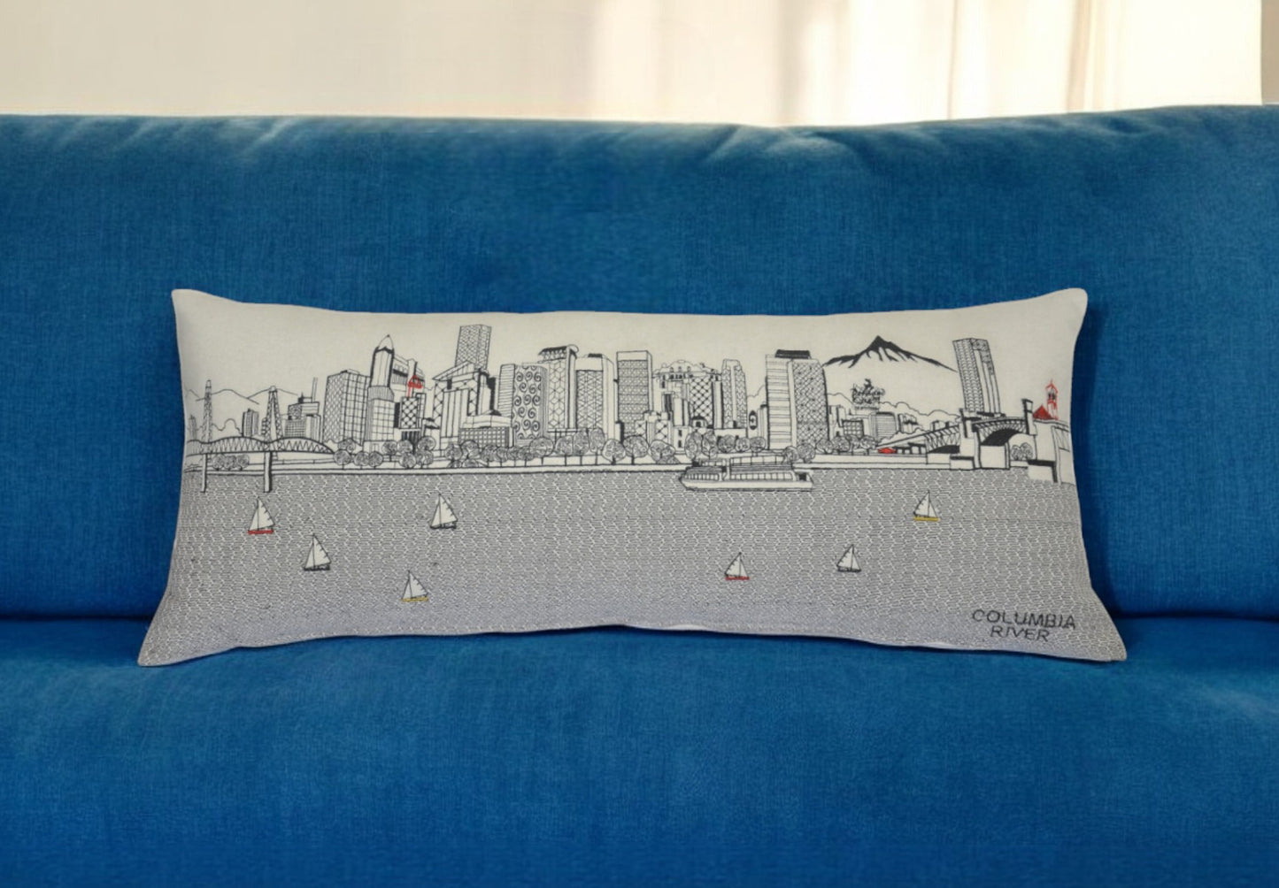 35" White Portland Daylight Skyline Lumbar Decorative Pillow